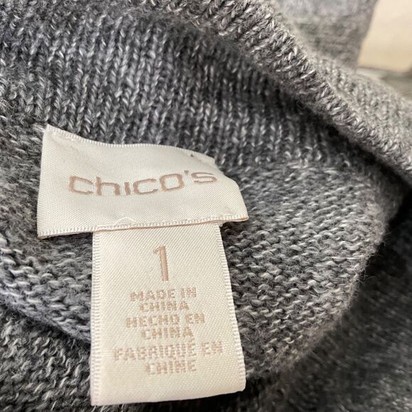 Chico's Tunic  Mock Neck Sweater size M heather gray Cotton Blend Rounded Hem - Picture 4 of 13